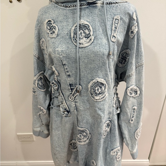 AKIRA Light Blue Denim Hoodie Dress - Picture 1 of 7